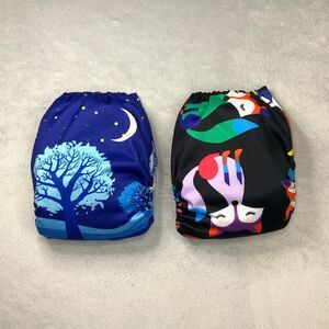 2 Pc Eco Cloth Diaper Set - Orange Fox / Blue Night